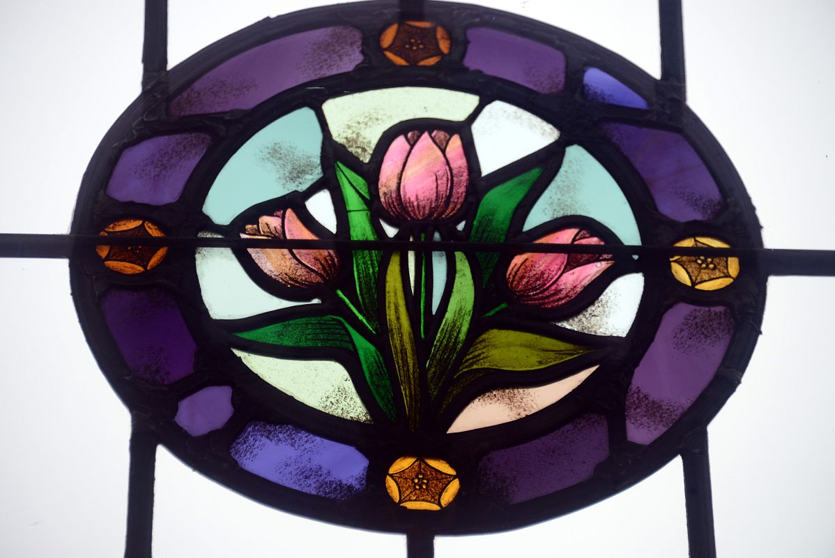 25D Stained Glass Window With Roses With Purple Border Close Up Banff Springs Hotel Mt Stephen Hall